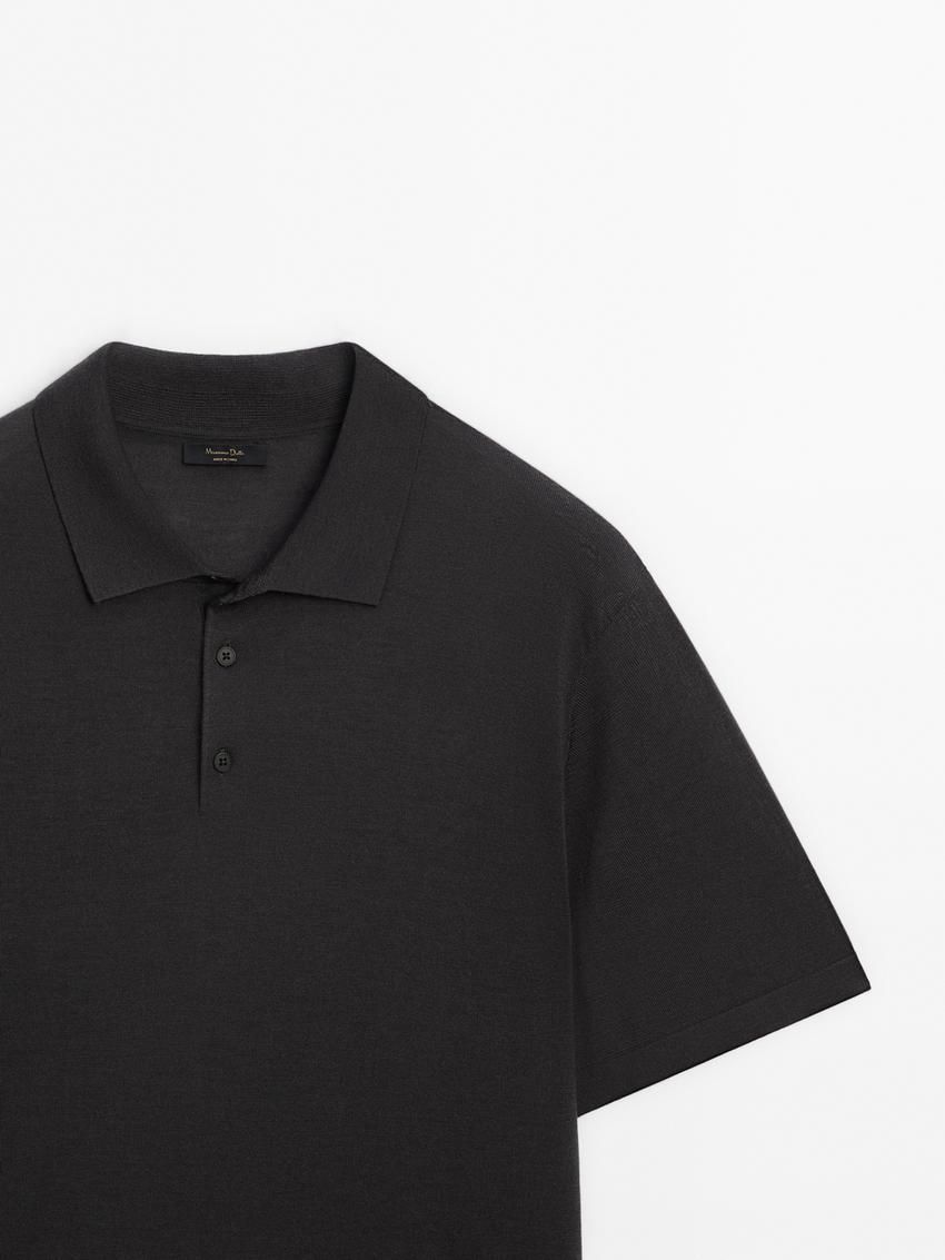 Massimo Dutti Short Sleeve Wool Blend Sweater Men Polo Shirt Dark Grey | US-PO4385769