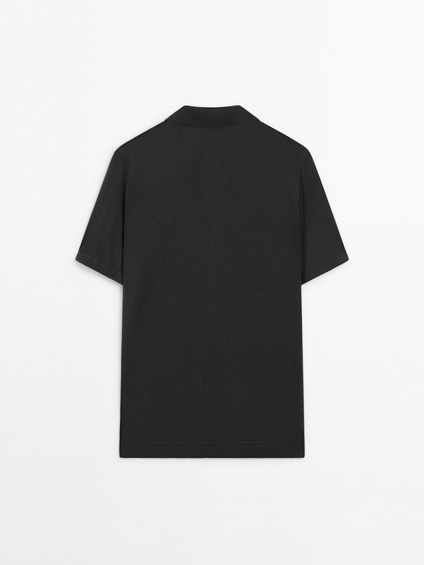 Massimo Dutti Short Sleeve Wool Blend Sweater Men Polo Shirt Dark Grey | US-PO4385769