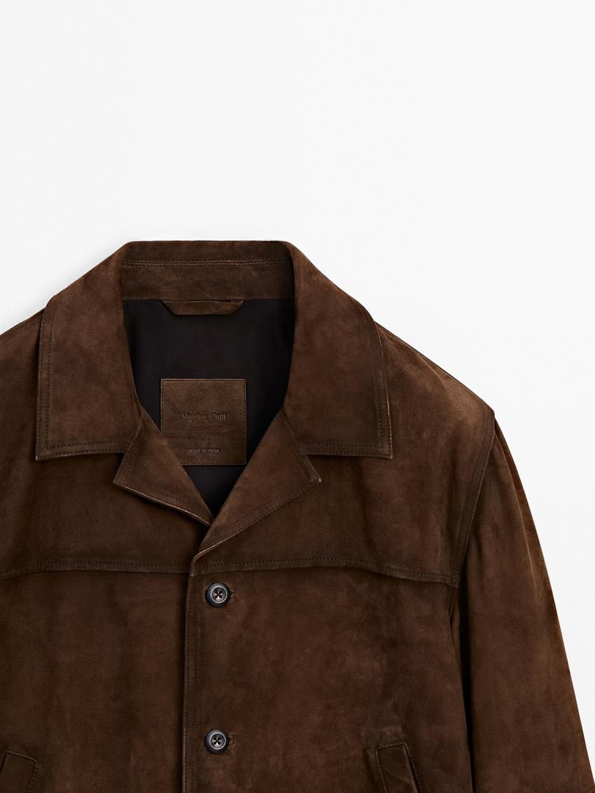 Massimo Dutti Short Suede Men Leather Jacket Dark Brown | US-IC7369041