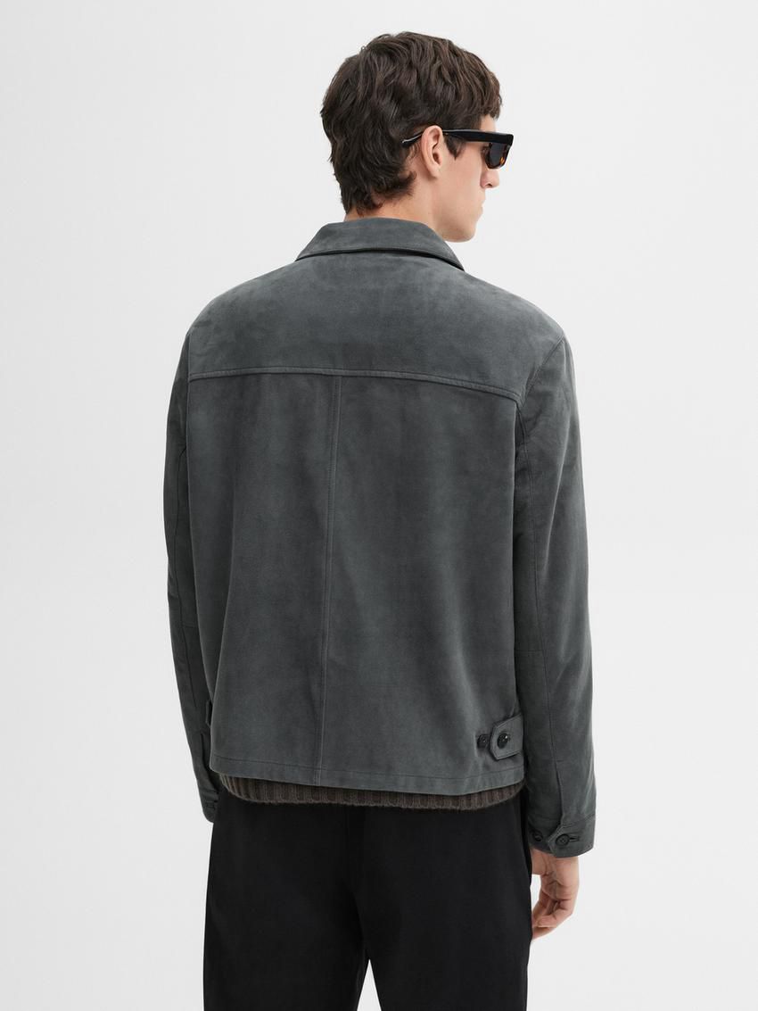 Massimo Dutti Short Suede Men Leather Jacket Blue Grey | US-SY1485637