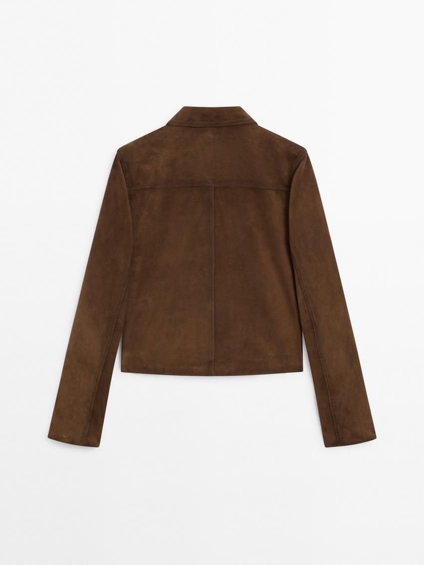 Massimo Dutti Short Suede With Pocket Details Women Leather Jacket Brown | US-SW9378120