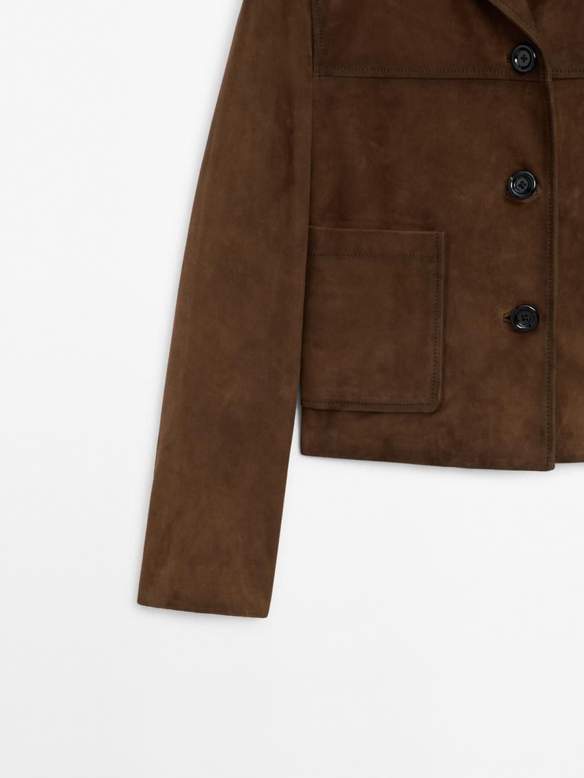 Massimo Dutti Short Suede With Pocket Details Women Leather Jacket Brown | US-SW9378120