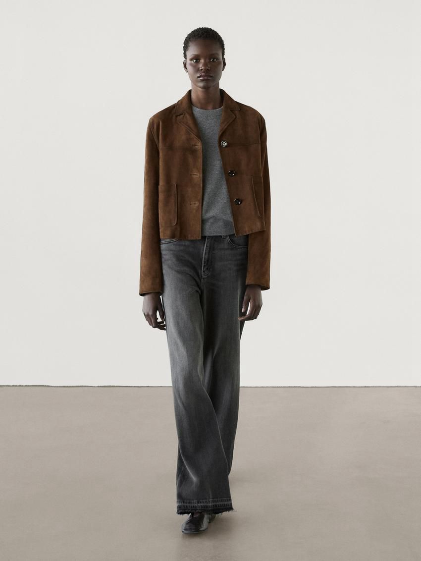 Massimo Dutti Short Suede With Pocket Details Women Leather Jacket Brown | US-SW9378120