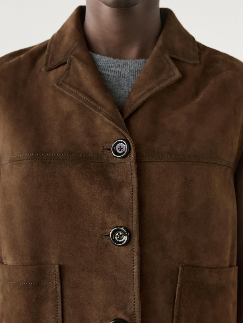 Massimo Dutti Short Suede With Pocket Details Women Leather Jacket Brown | US-SW9378120