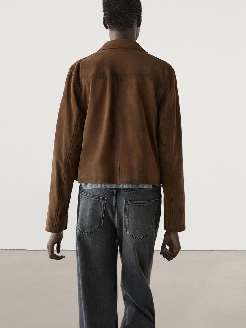 Massimo Dutti Short Suede With Pocket Details Women Leather Jacket Brown | US-SW9378120