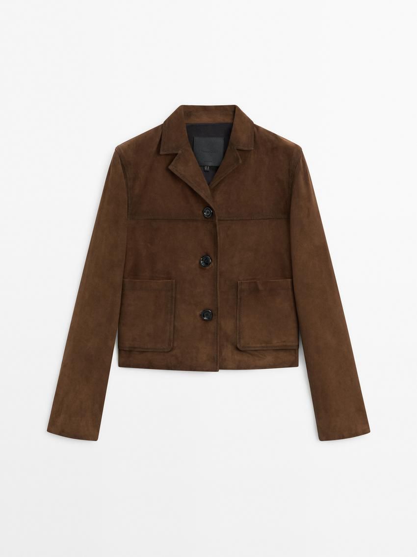 Massimo Dutti Short Suede With Pocket Details Women Leather Jacket Brown | US-SW9378120
