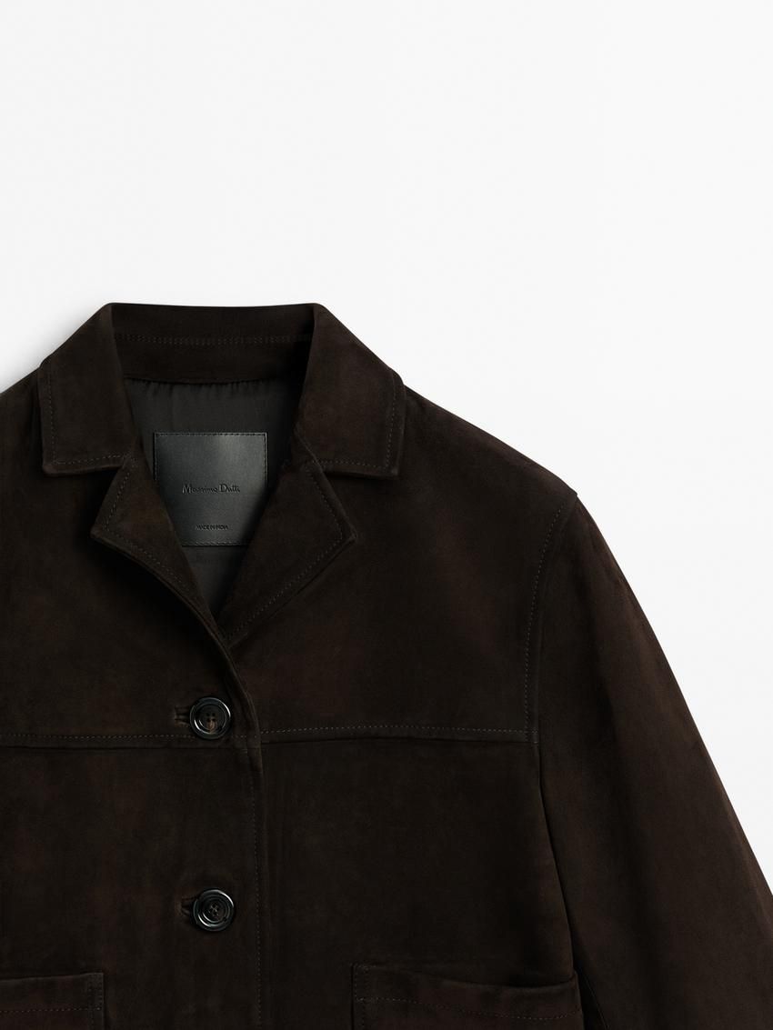 Massimo Dutti Short Suede Women Leather Jacket Dark Brown | US-QD0139586