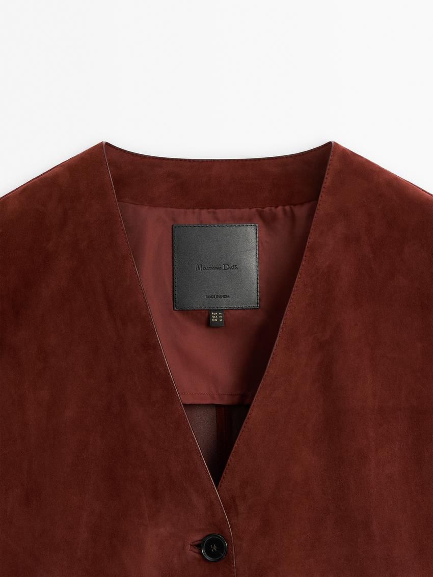 Massimo Dutti Short Suede Women Leather Jacket Brown Red | US-LA7834960