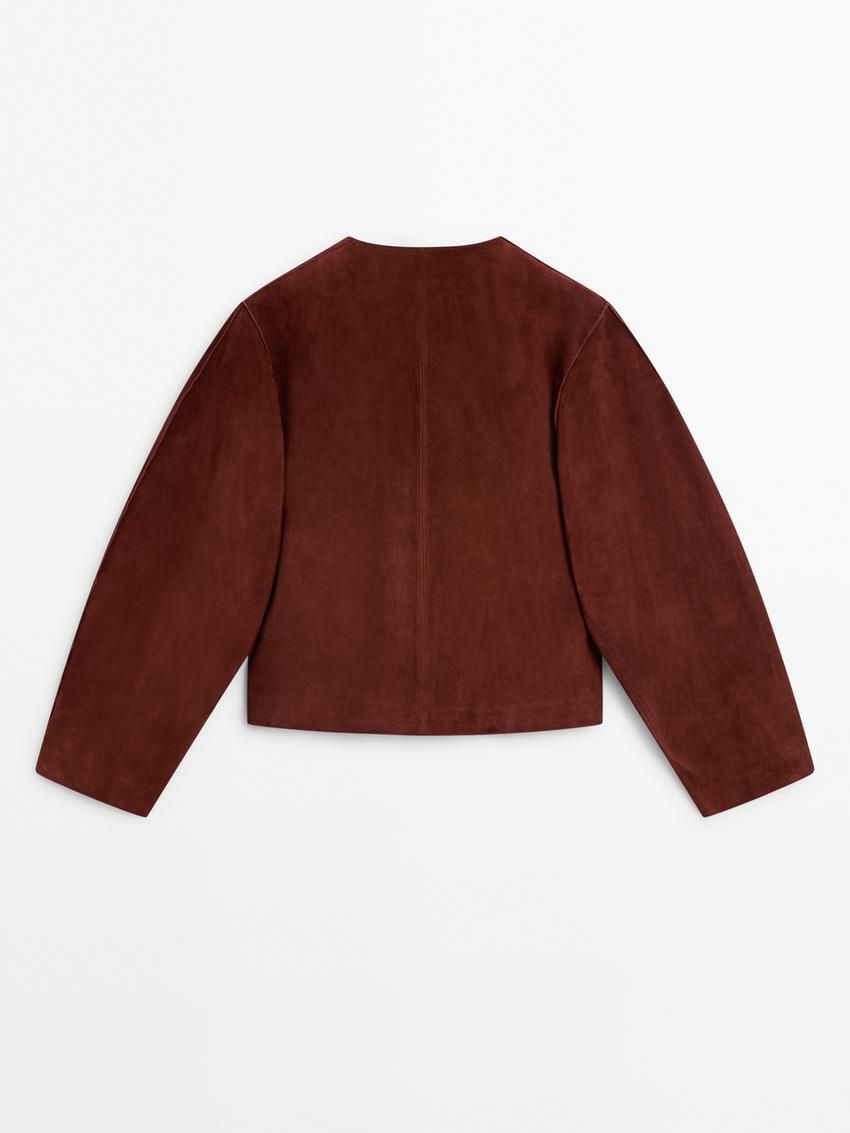 Massimo Dutti Short Suede Women Leather Jacket Brown Red | US-LA7834960