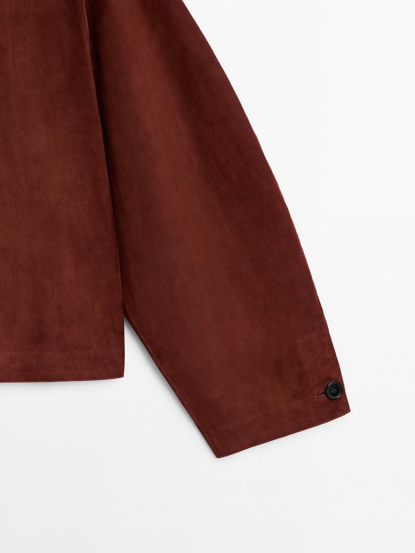 Massimo Dutti Short Suede Women Leather Jacket Brown Red | US-LA7834960