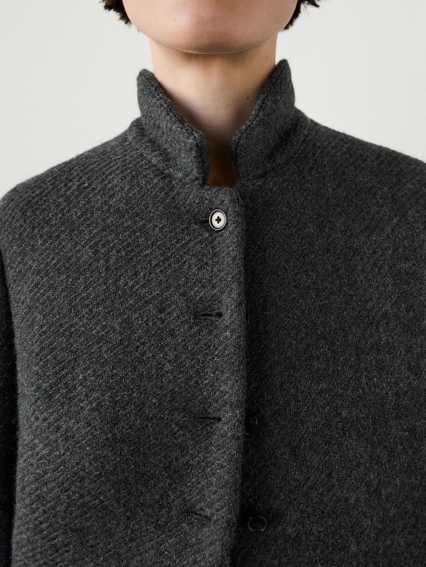 Massimo Dutti Short Textured Wool Blend Women Jacket Dark Grey | US-PZ2701643