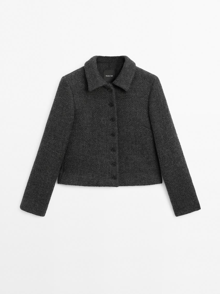 Massimo Dutti Short Textured Wool Blend Women Jacket Dark Grey | US-PZ2701643