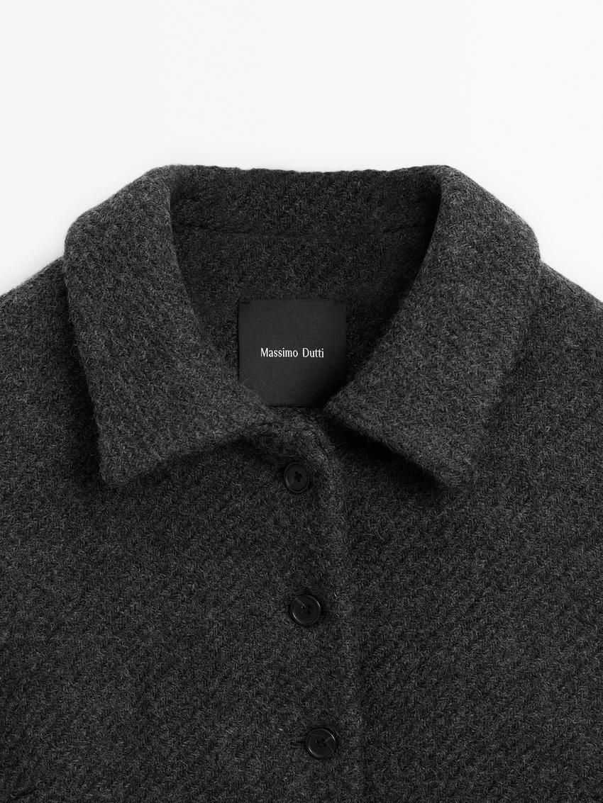 Massimo Dutti Short Textured Wool Blend Women Jacket Dark Grey | US-PZ2701643