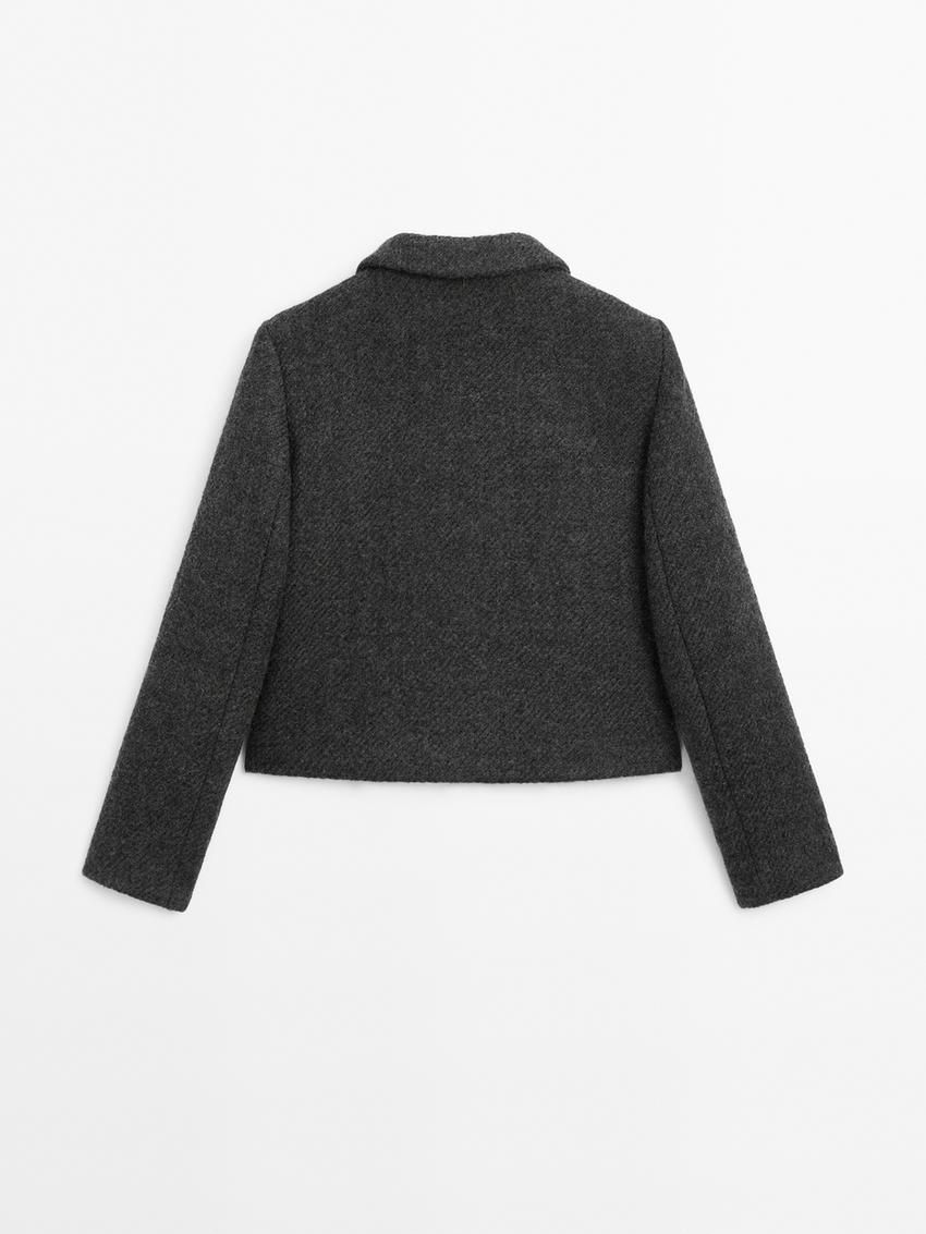 Massimo Dutti Short Textured Wool Blend Women Jacket Dark Grey | US-PZ2701643