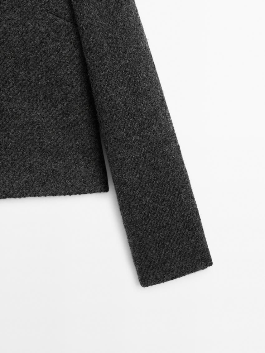 Massimo Dutti Short Textured Wool Blend Women Jacket Dark Grey | US-PZ2701643