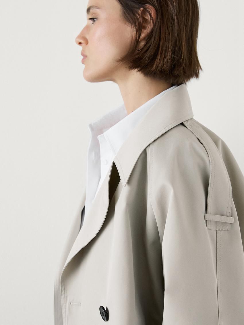 Massimo Dutti Short With Back Pleat Women Trench Coat Cream | US-BY7521480