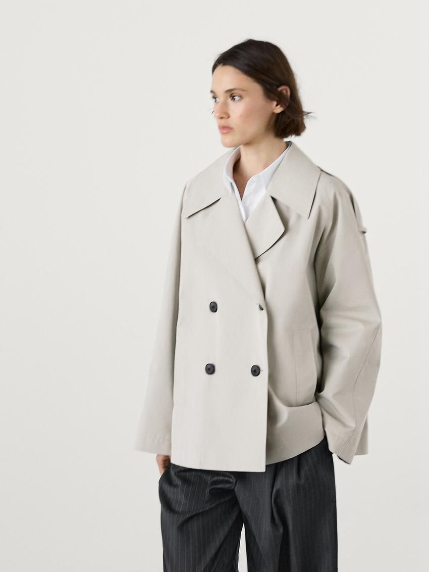Massimo Dutti Short With Back Pleat Women Trench Coat Cream | US-BY7521480