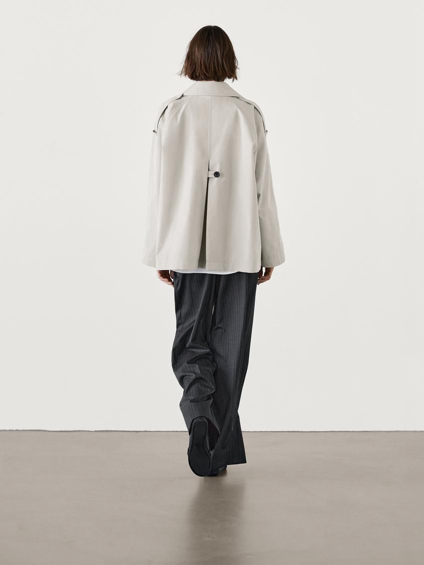 Massimo Dutti Short With Back Pleat Women Trench Coat Cream | US-BY7521480