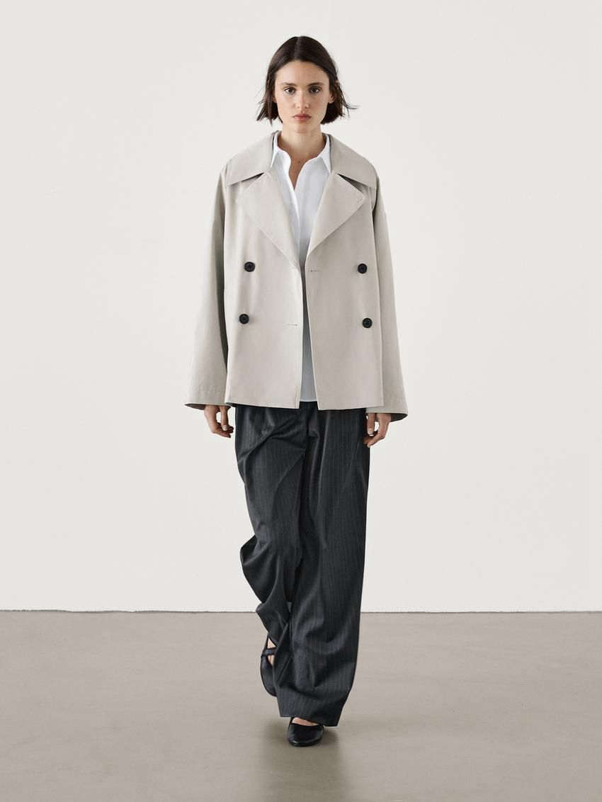 Massimo Dutti Short With Back Pleat Women Trench Coat Cream | US-BY7521480