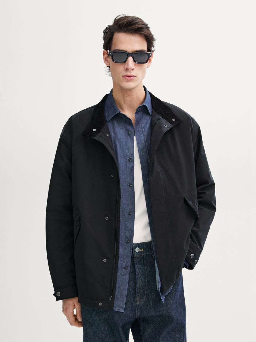 Massimo Dutti Short With Corduroy Collar Detail Men Parka Navy | US-YR4268315