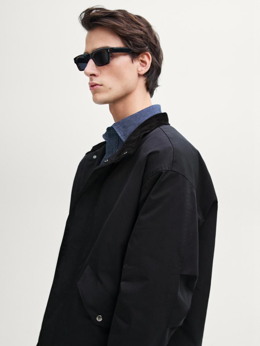 Massimo Dutti Short With Corduroy Collar Detail Men Parka Navy | US-YR4268315