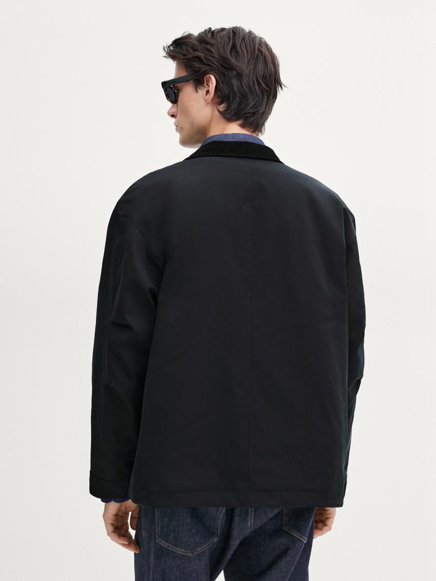 Massimo Dutti Short With Corduroy Collar Detail Men Parka Navy | US-YR4268315