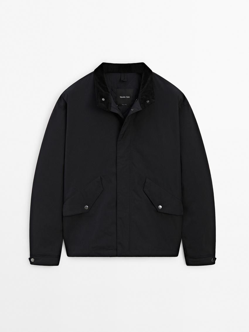 Massimo Dutti Short With Corduroy Collar Detail Men Parka Navy | US-YR4268315