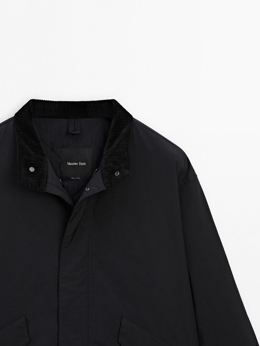 Massimo Dutti Short With Corduroy Collar Detail Men Parka Navy | US-YR4268315