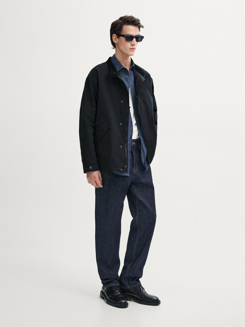 Massimo Dutti Short With Corduroy Collar Detail Men Parka Navy | US-YR4268315