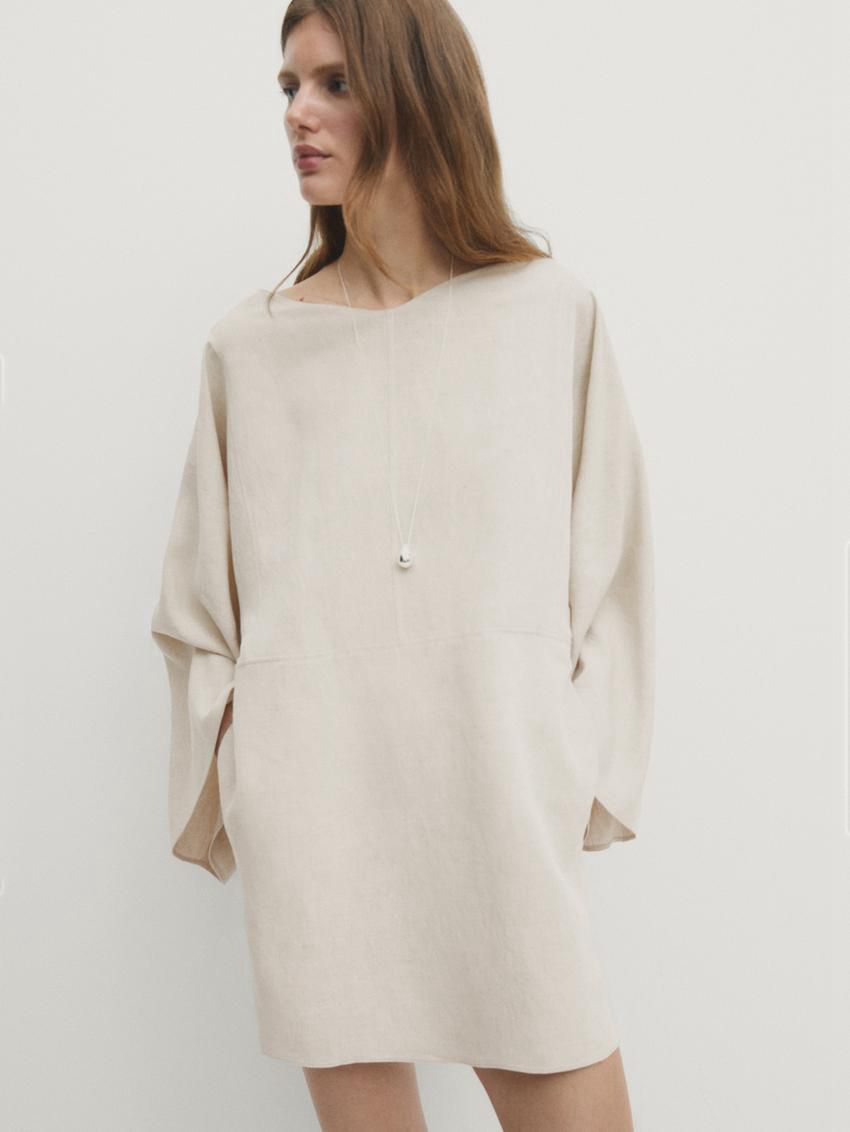 Massimo Dutti Short With Voluminous Sleeves Women Dress Cream | US-RK5403978