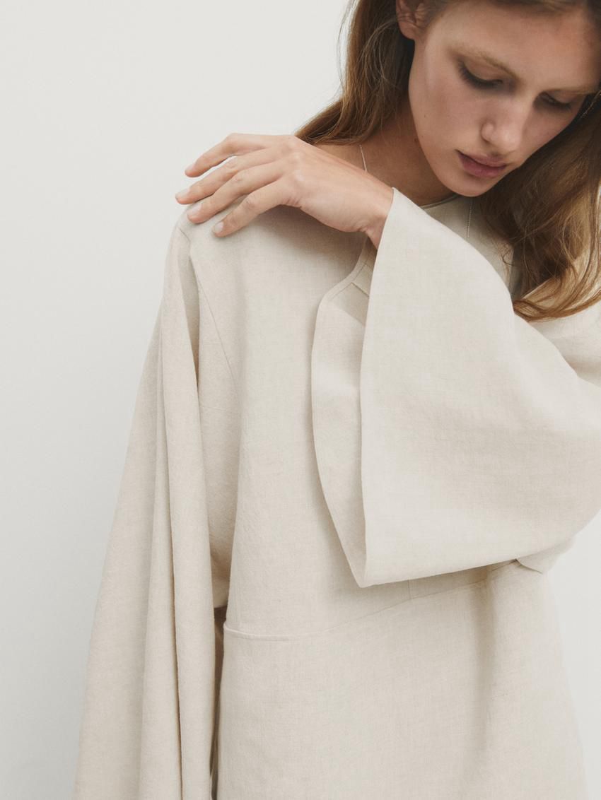 Massimo Dutti Short With Voluminous Sleeves Women Dress Cream | US-RK5403978