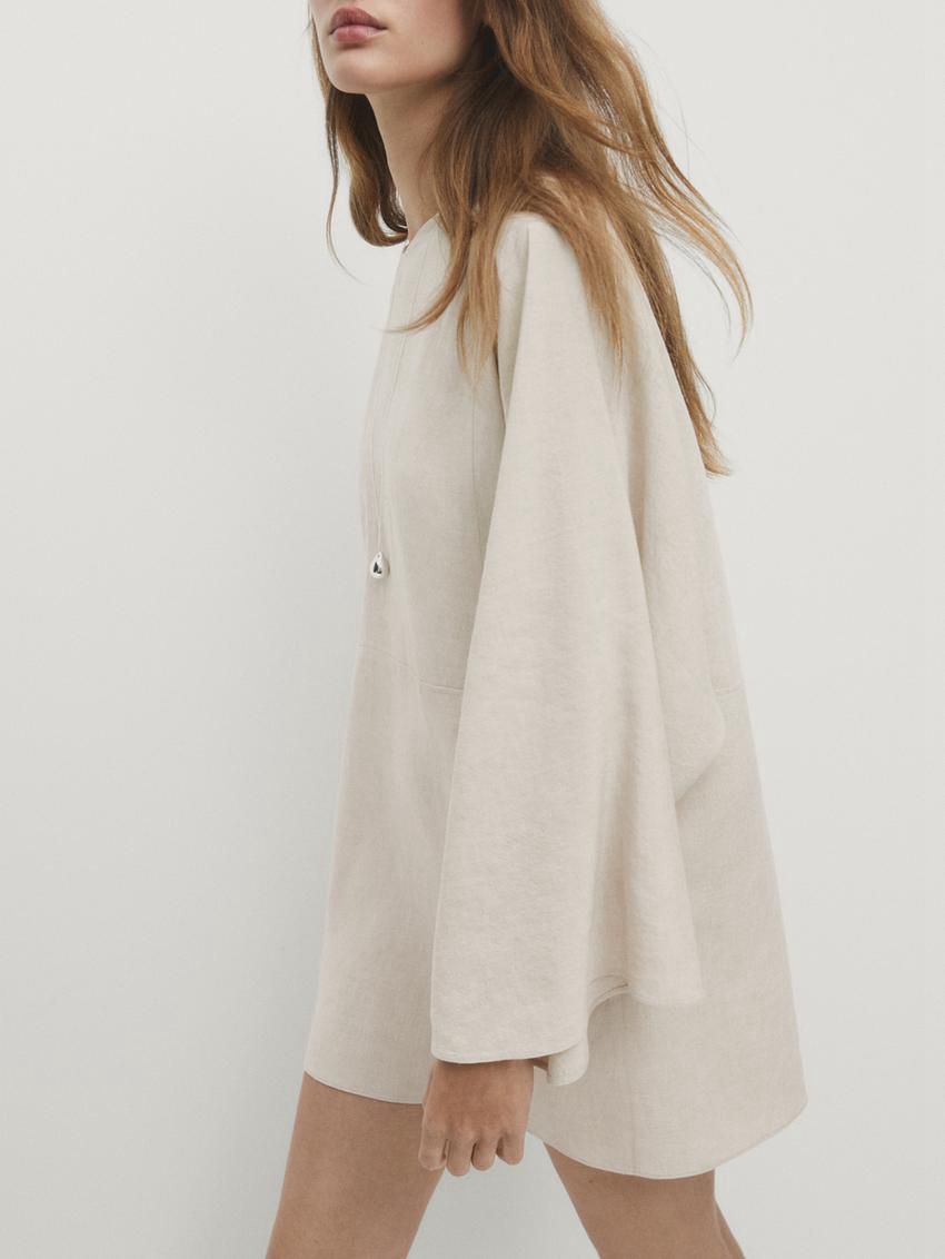 Massimo Dutti Short With Voluminous Sleeves Women Dress Cream | US-RK5403978