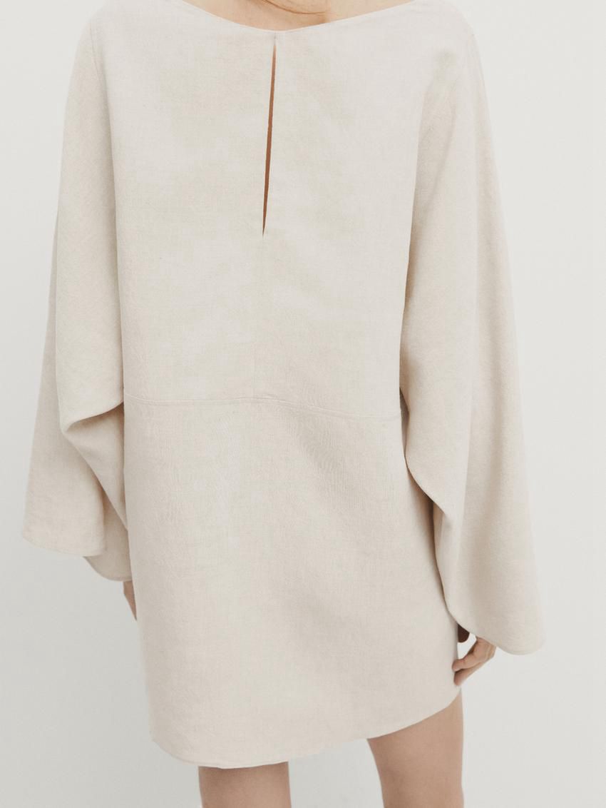 Massimo Dutti Short With Voluminous Sleeves Women Dress Cream | US-RK5403978