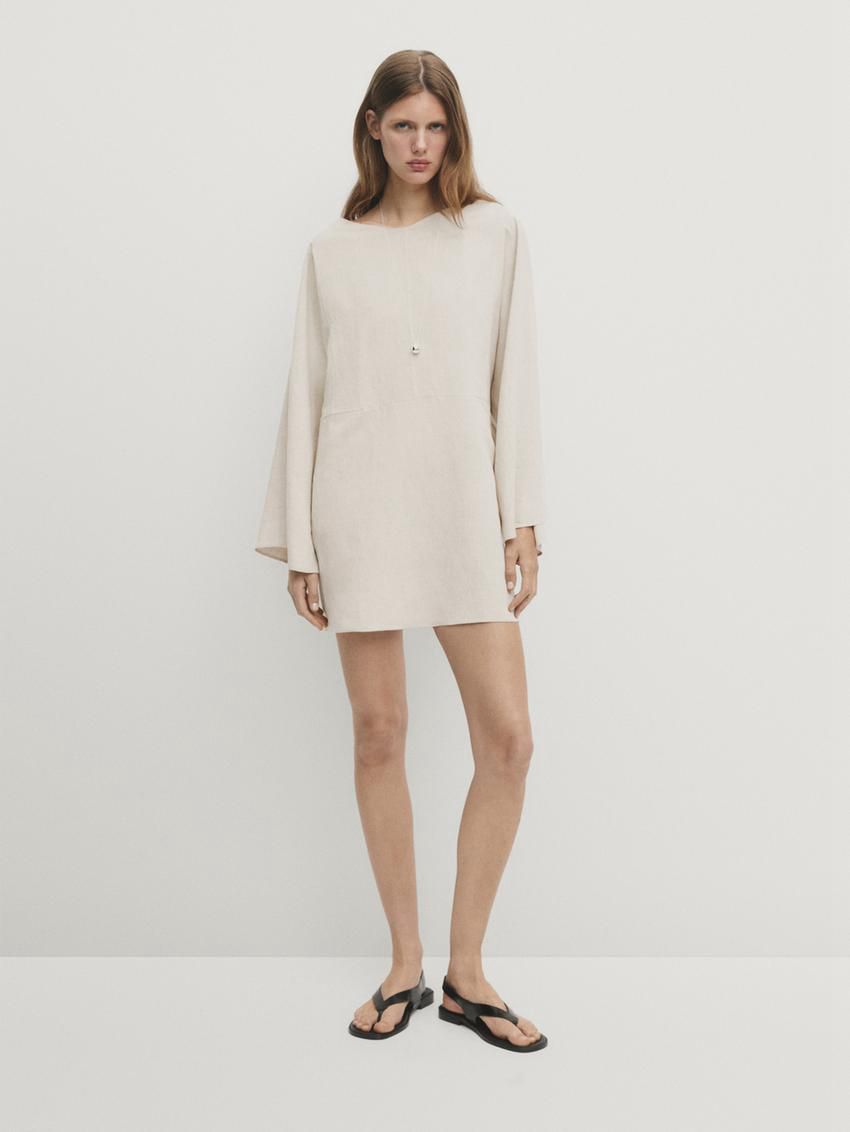 Massimo Dutti Short With Voluminous Sleeves Women Dress Cream | US-RK5403978