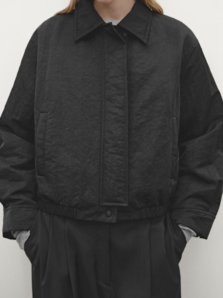 Massimo Dutti Short Women Bomber Jacket Black | US-SD4519360