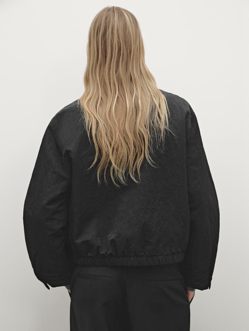 Massimo Dutti Short Women Bomber Jacket Black | US-SD4519360
