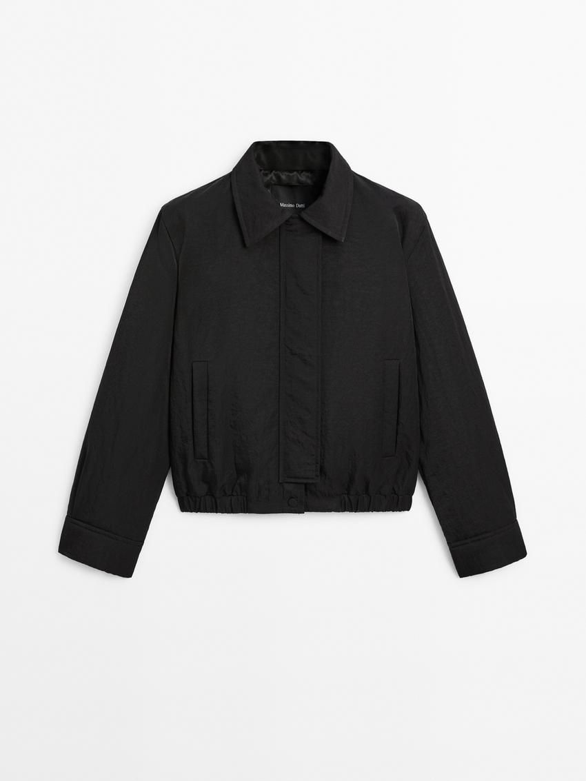 Massimo Dutti Short Women Bomber Jacket Black | US-SD4519360
