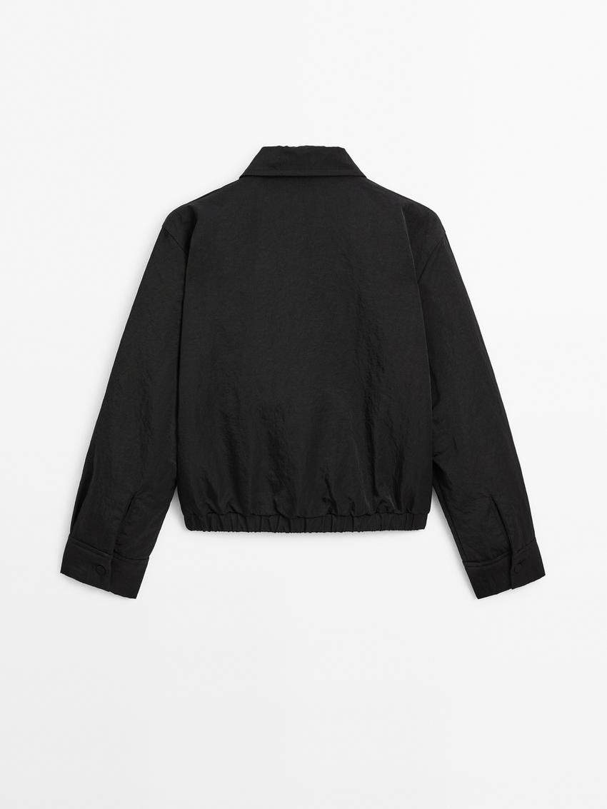 Massimo Dutti Short Women Bomber Jacket Black | US-SD4519360