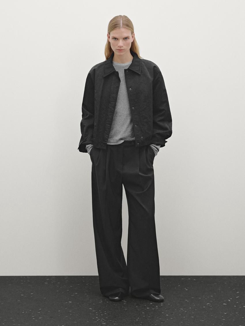 Massimo Dutti Short Women Bomber Jacket Black | US-SD4519360