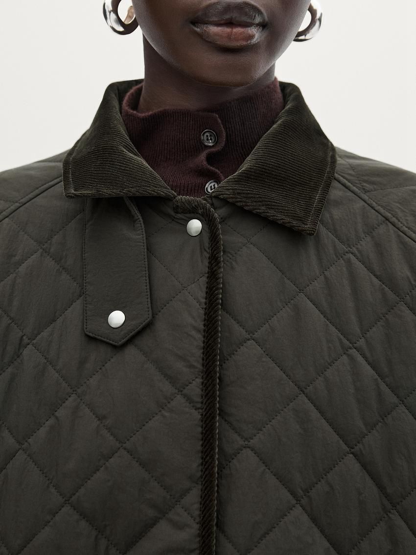 Massimo Dutti Short Women Quilted Jacket Dark Khaki | US-ZJ4718209