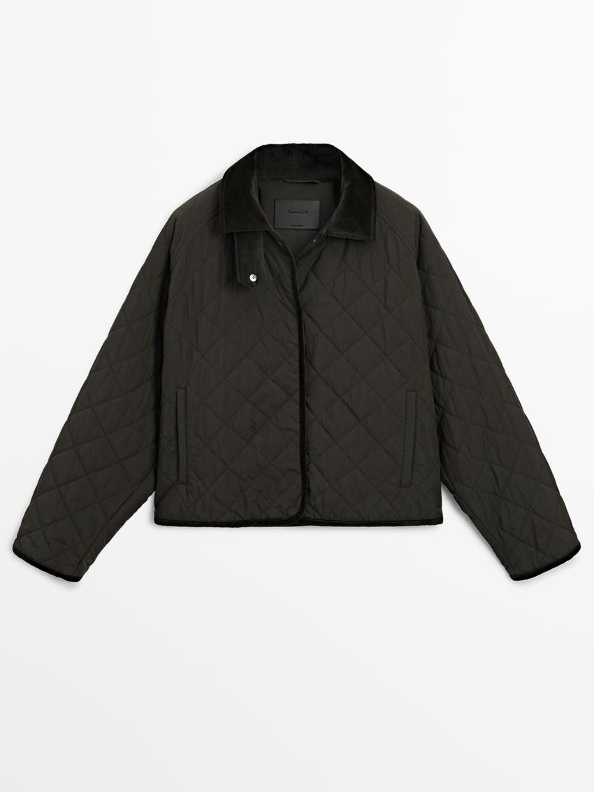 Massimo Dutti Short Women Quilted Jacket Dark Khaki | US-ZJ4718209