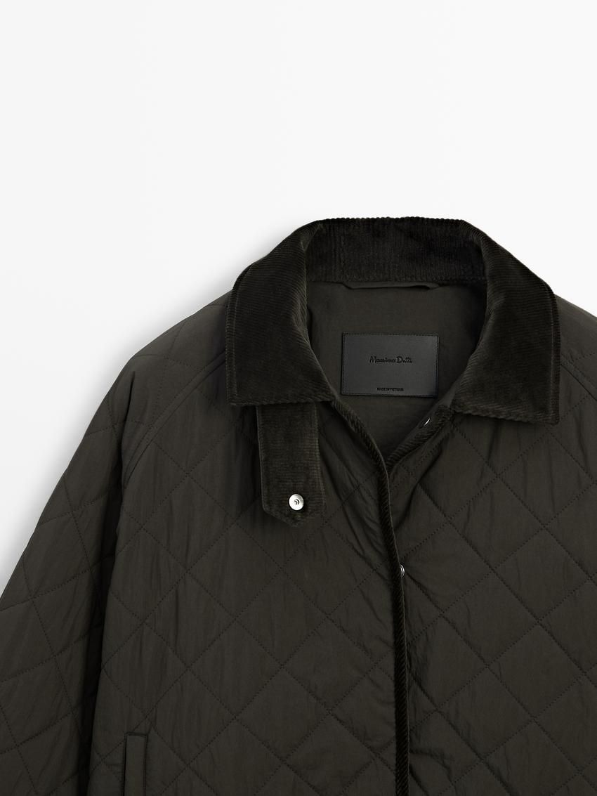 Massimo Dutti Short Women Quilted Jacket Dark Khaki | US-ZJ4718209