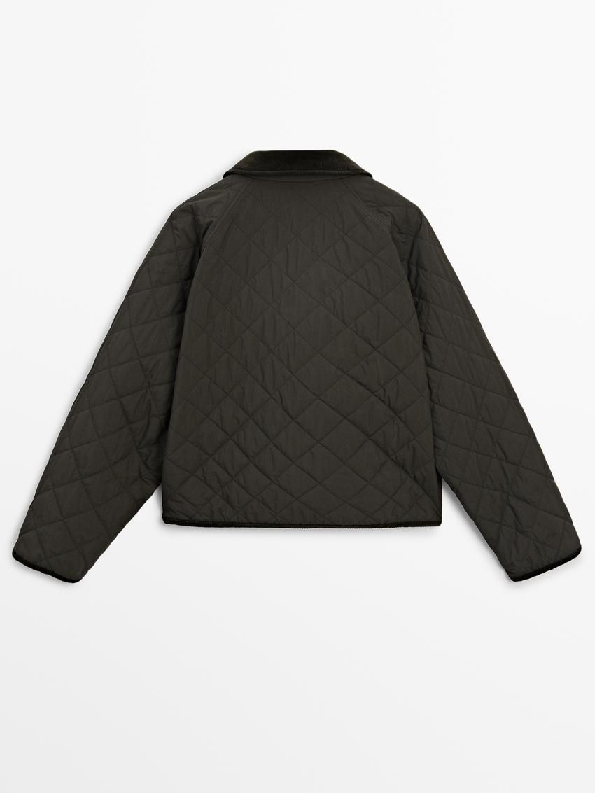 Massimo Dutti Short Women Quilted Jacket Dark Khaki | US-ZJ4718209