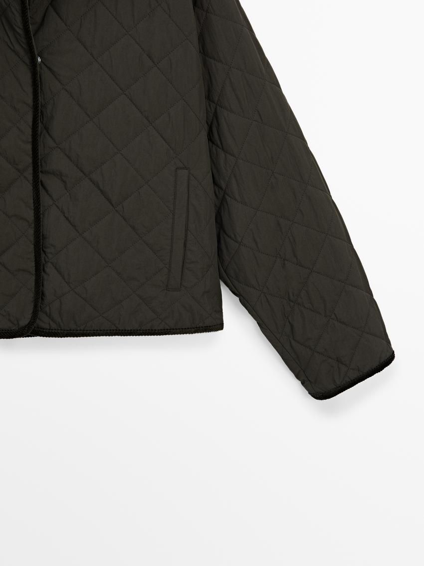 Massimo Dutti Short Women Quilted Jacket Dark Khaki | US-ZJ4718209
