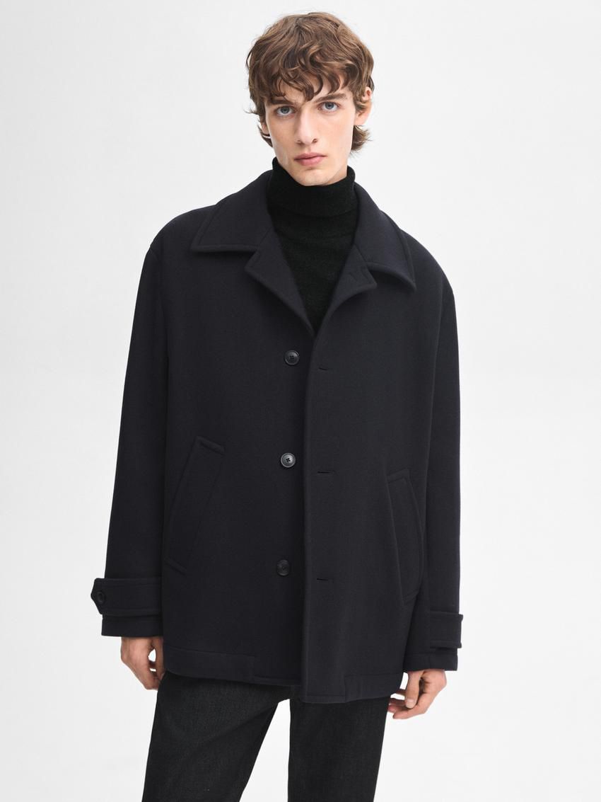 Massimo Dutti Short Wool Blend Men Coat Navy | US-GP1460275