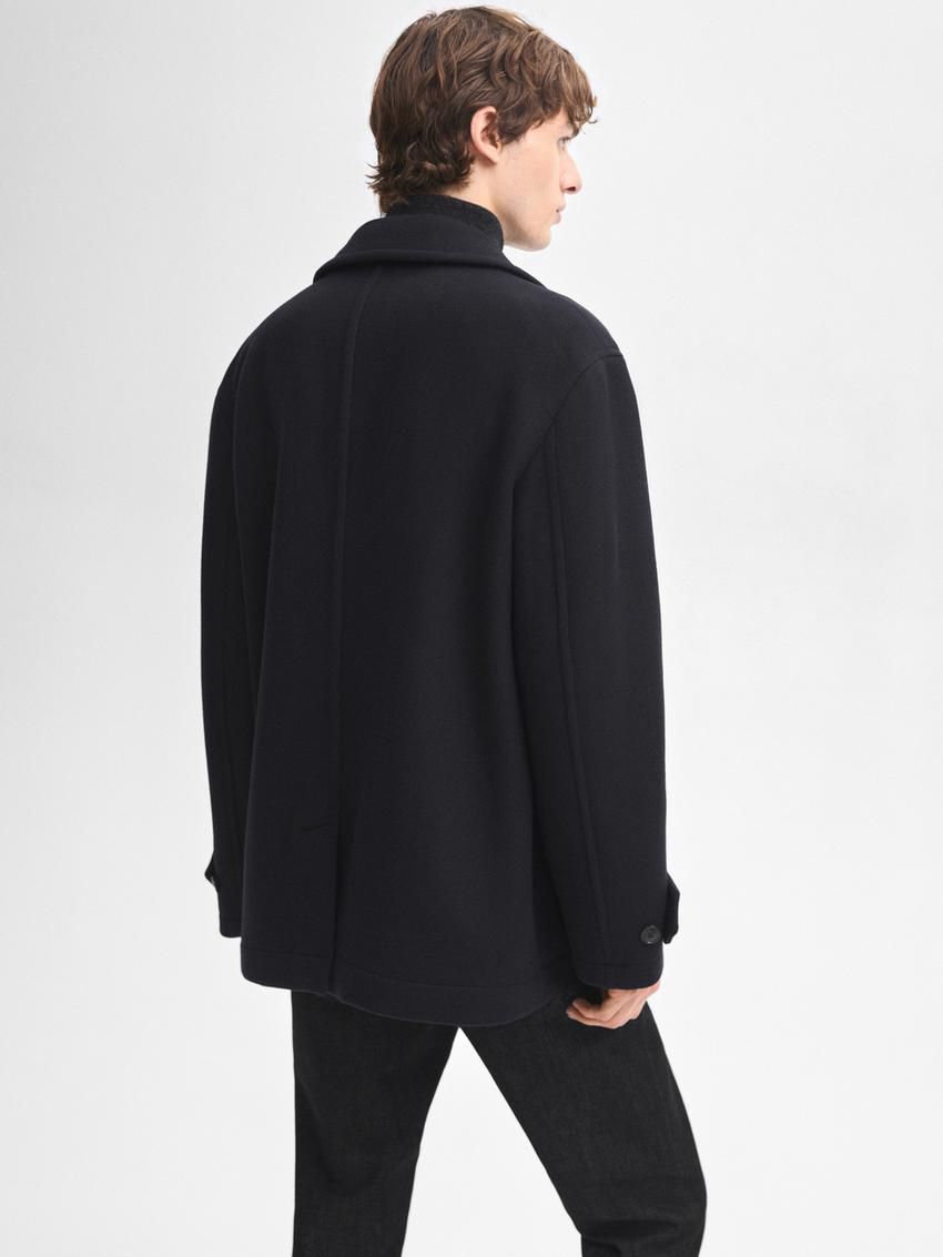 Massimo Dutti Short Wool Blend Men Coat Navy | US-GP1460275