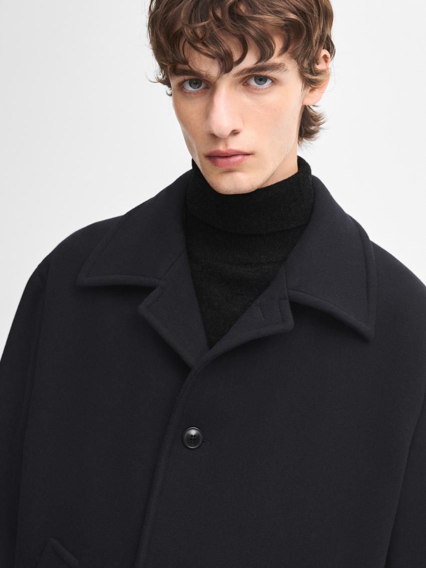 Massimo Dutti Short Wool Blend Men Coat Navy | US-GP1460275