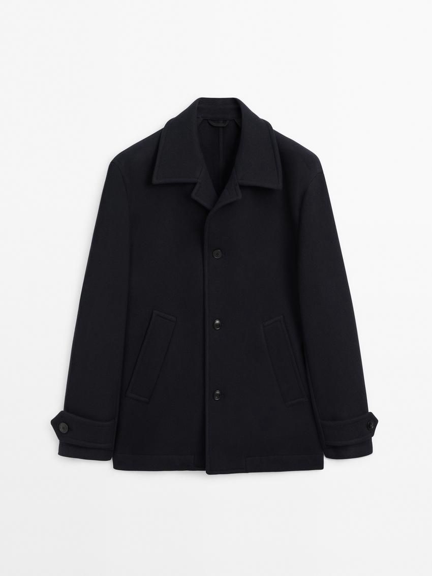 Massimo Dutti Short Wool Blend Men Coat Navy | US-GP1460275