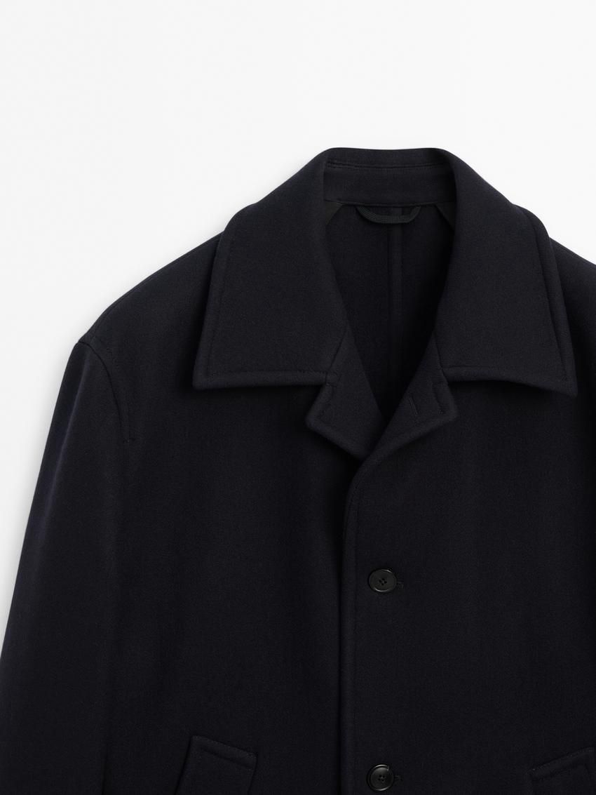 Massimo Dutti Short Wool Blend Men Coat Navy | US-GP1460275