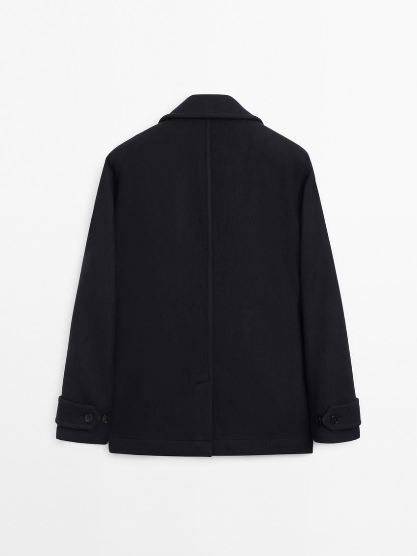 Massimo Dutti Short Wool Blend Men Coat Navy | US-GP1460275